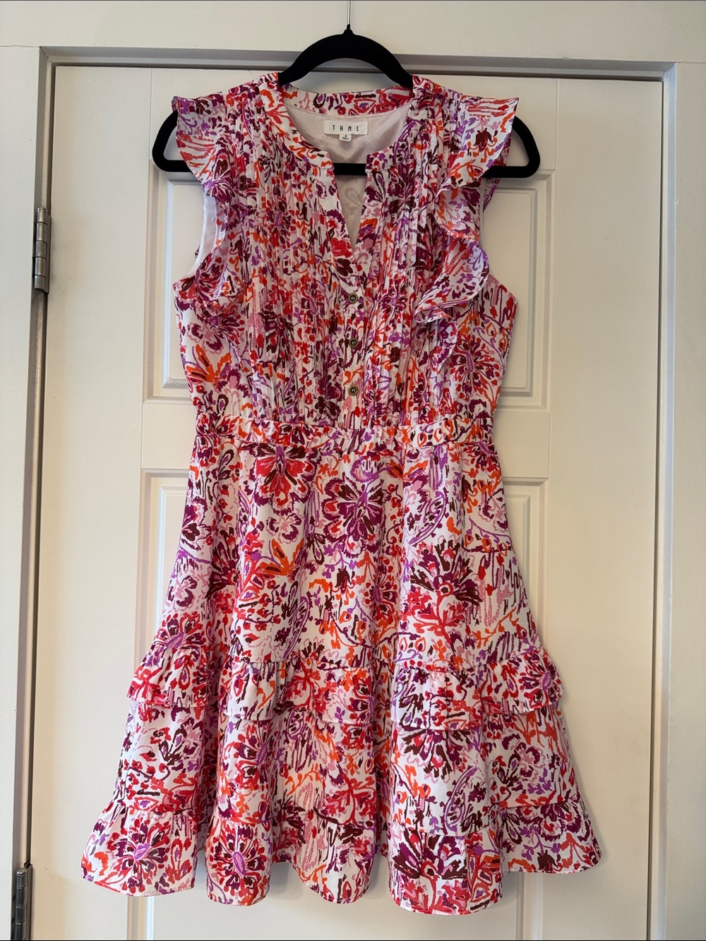 THML Floral Ruffle Tiered Mini Dress Pink Purple Size Small